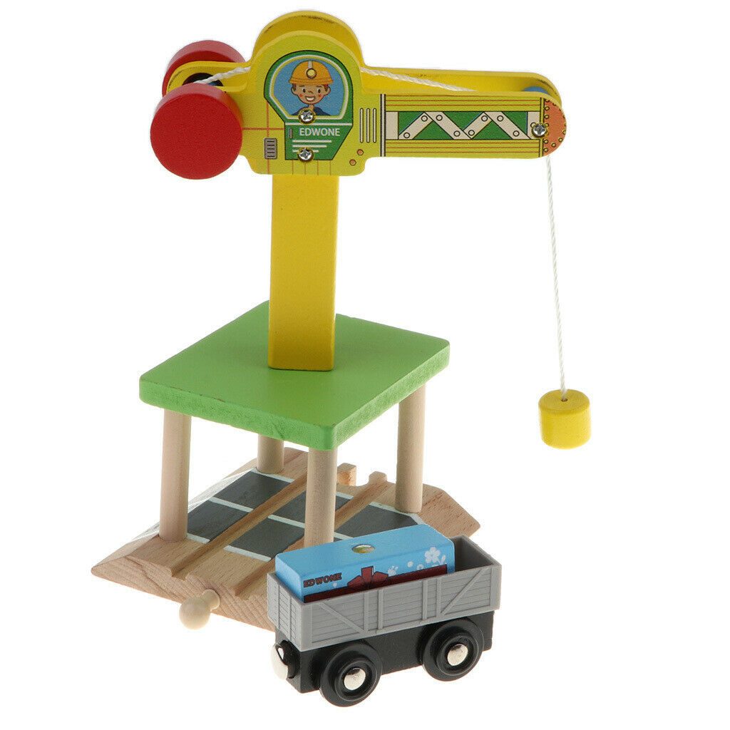 Wooden Trains Railway Set Compatible Accessories - Track Crane & Freight Car