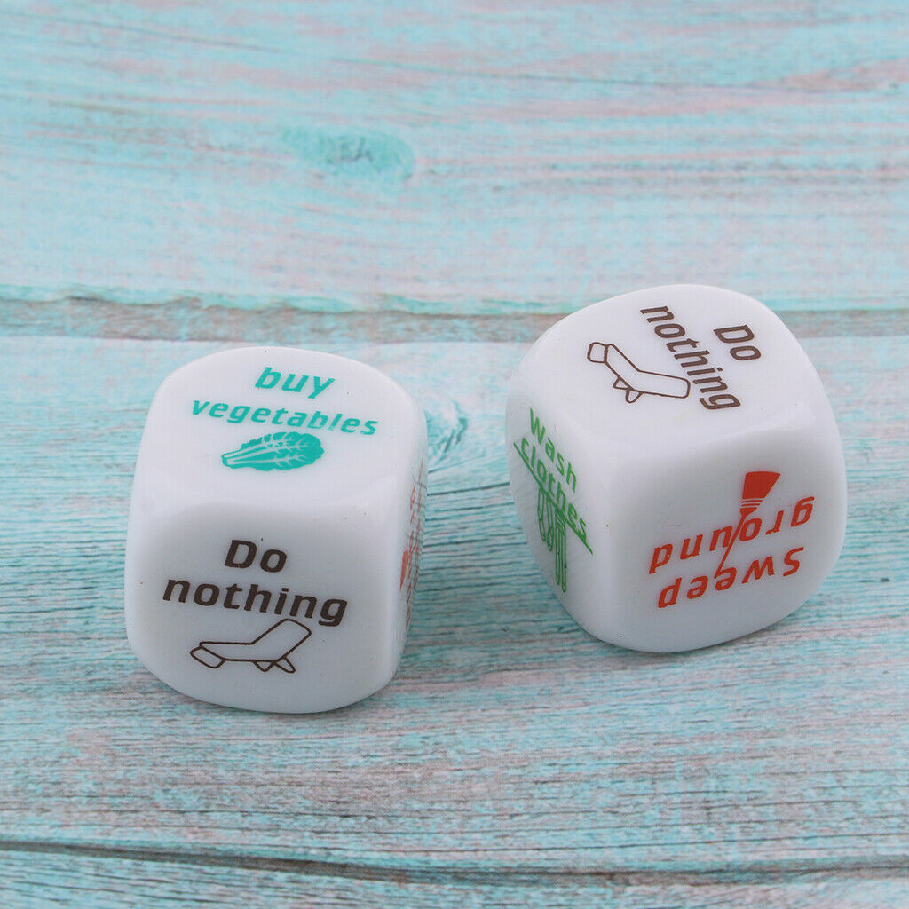 2pcs Green D6 Dice Dice Game With Word And Pattern Housework Distribution Game