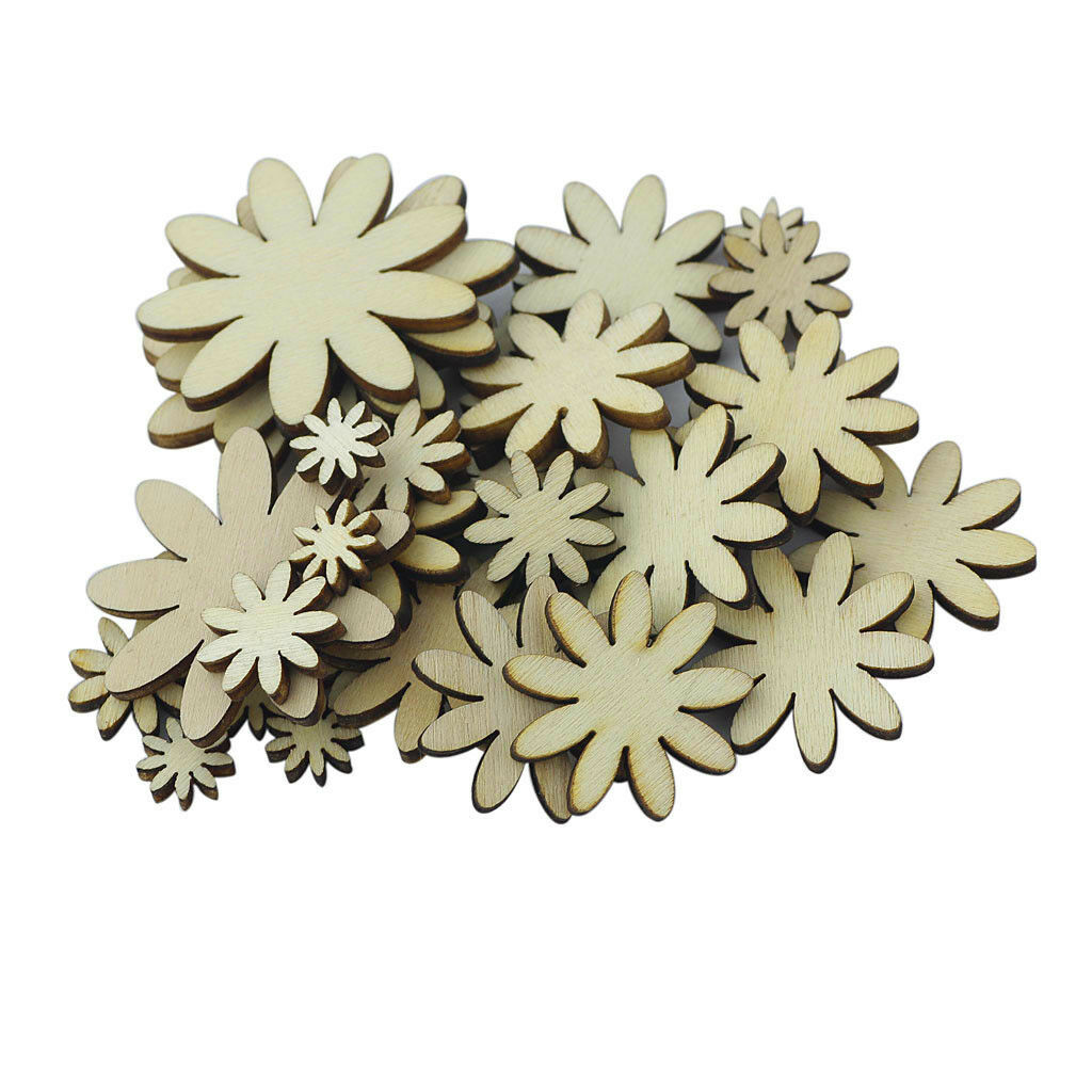 50pcs Wood Flower Embellishments for DIY Crafts Scrapbooking   Adornments
