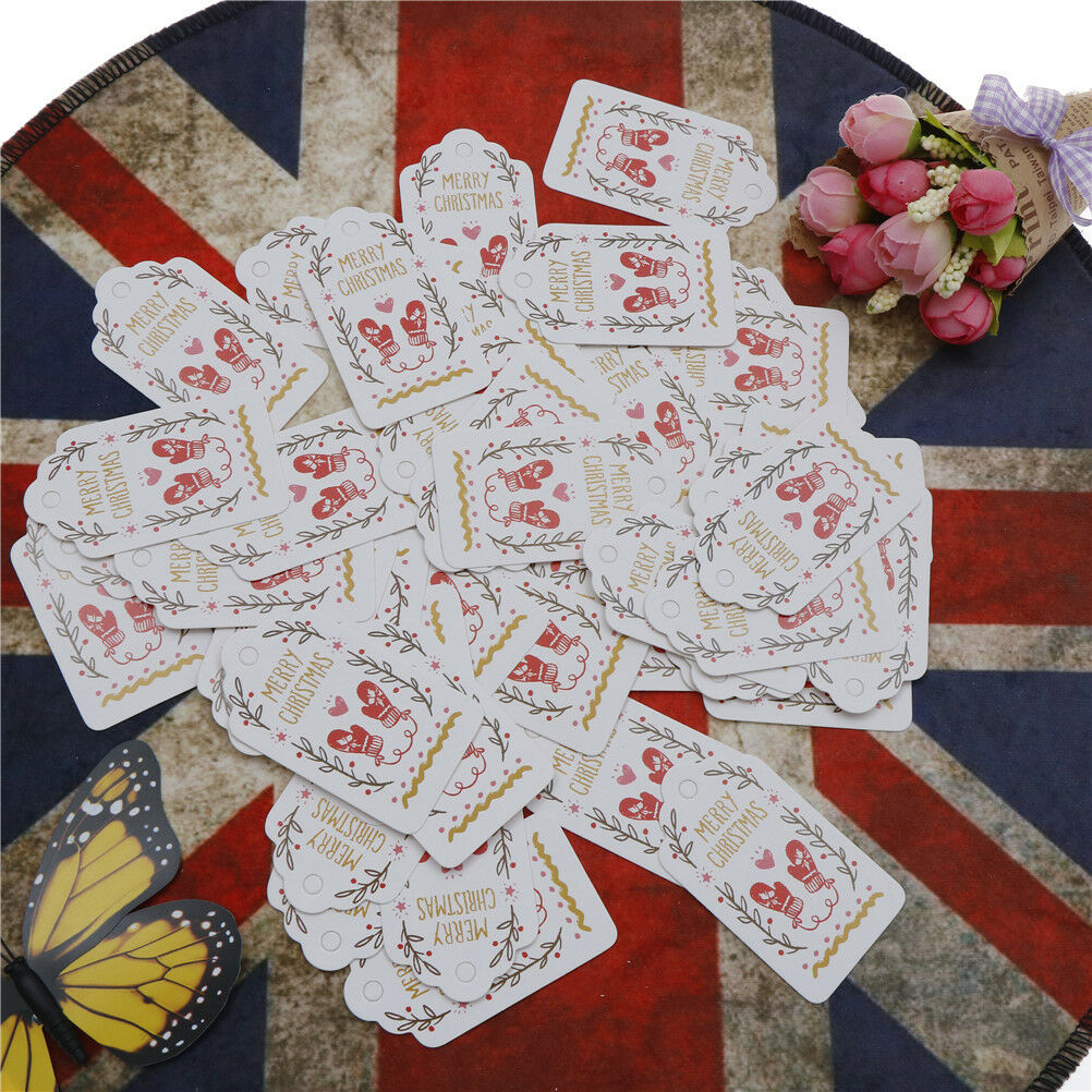 50pcs Merry Christmas Kraft Paper Gift Tags Label Hanging Cards With Strin.l8