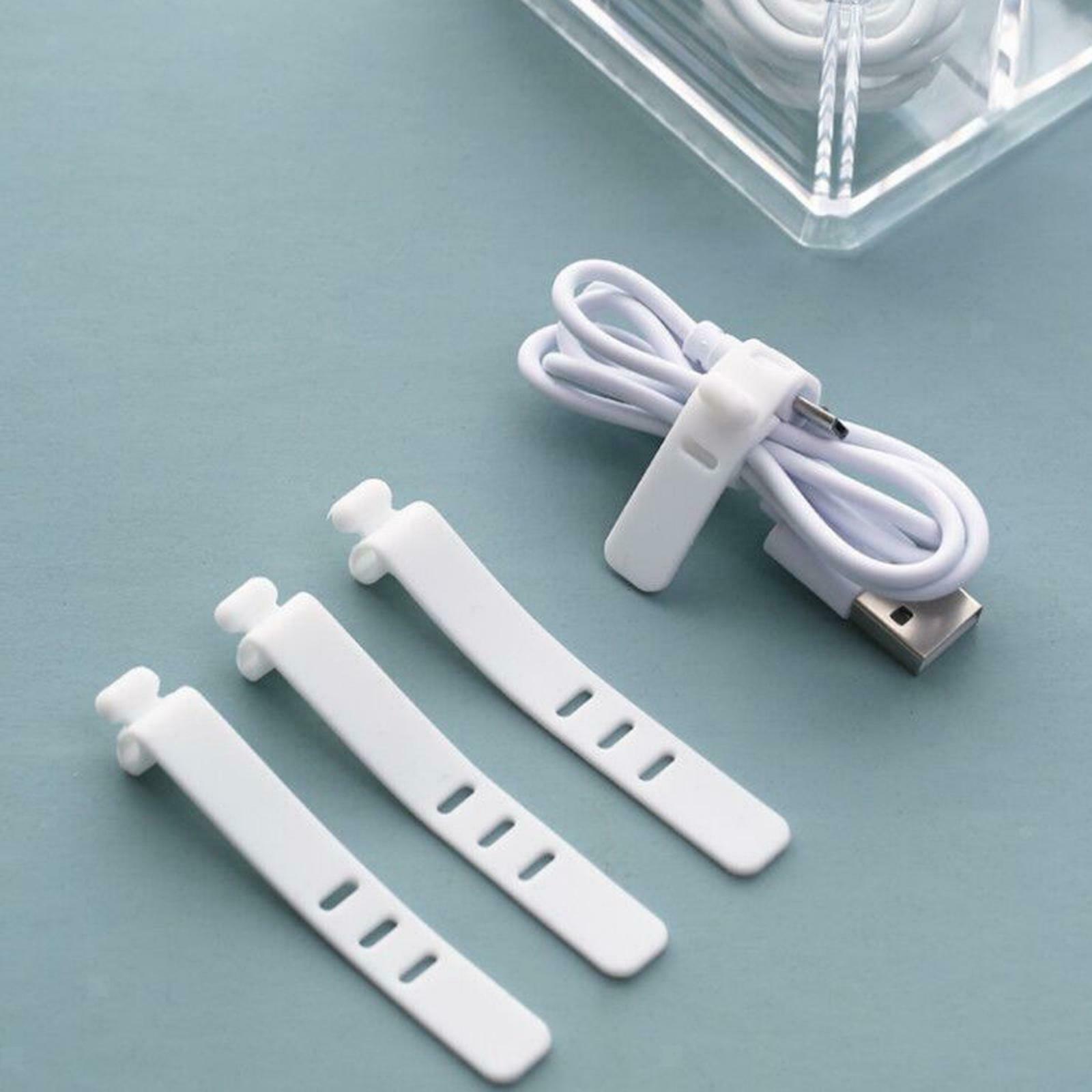 10Pcs Silicone Cable Ties 3 Holes Holder for Data Cable Cord Cables Desk