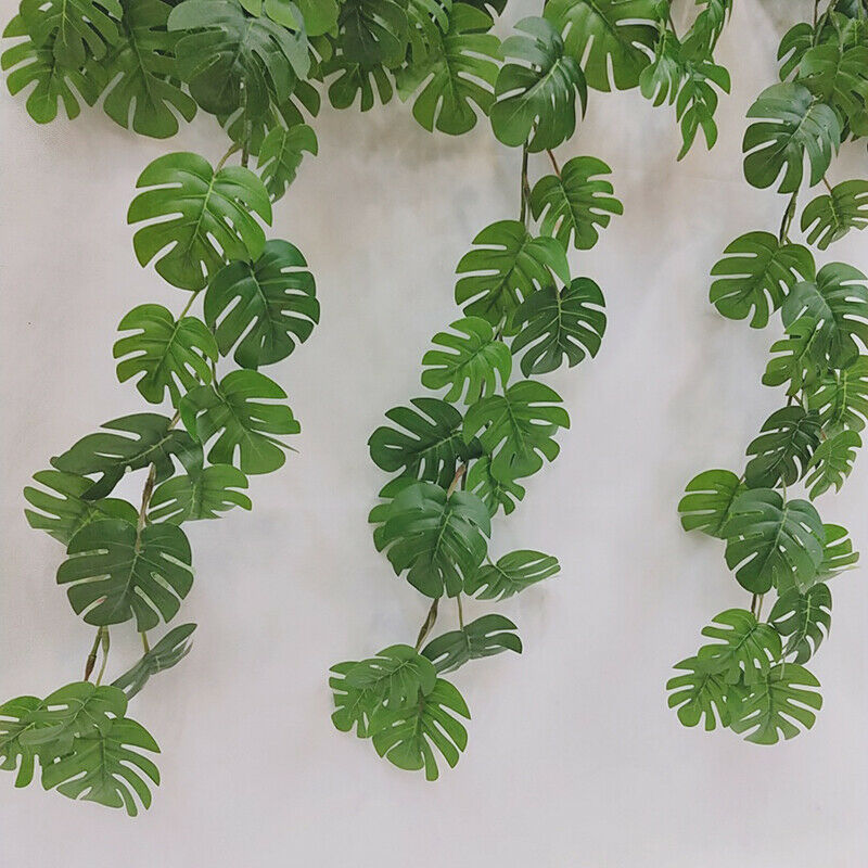 80cm Silk Tropical Palm Leaves Vine Artificial Jungle Turtle Rattan Home .l8