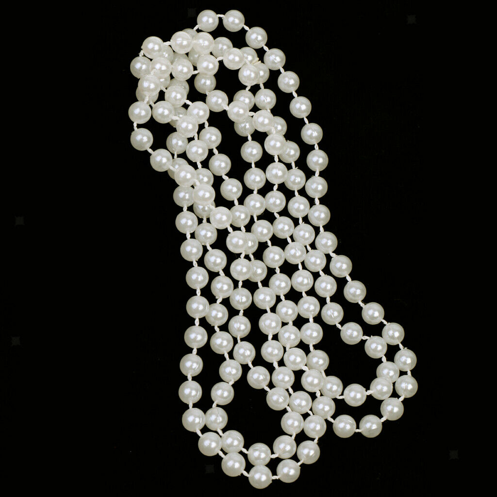 6x Long White Pearls Necklace Flapper Girl Ball Fancy Dress Costume Decor