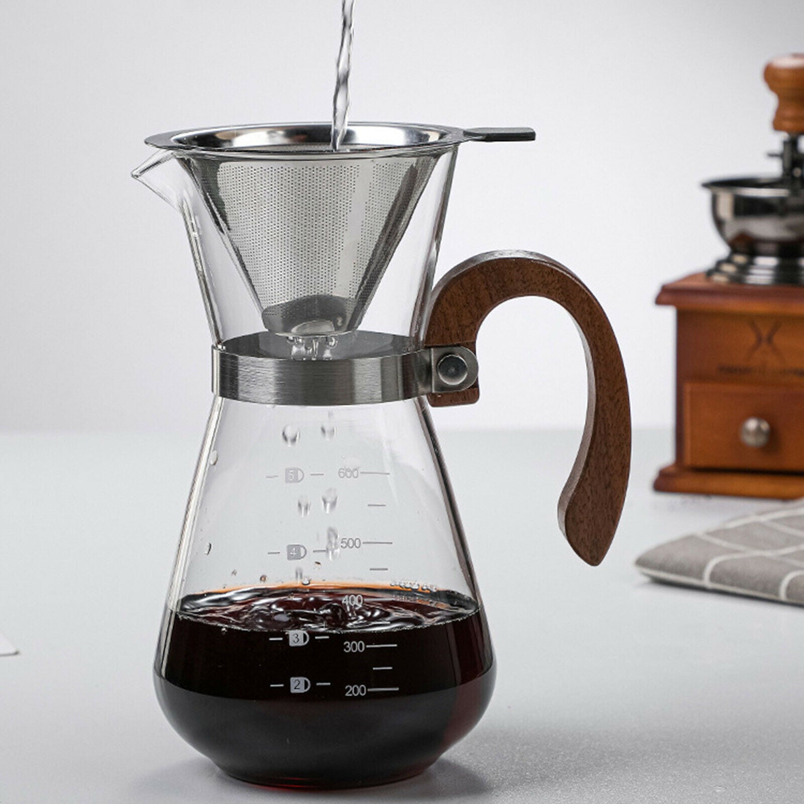 1pc Pour Over Coffee Maker Carafe Reusable w/ Filter Coffee Pot Teapot