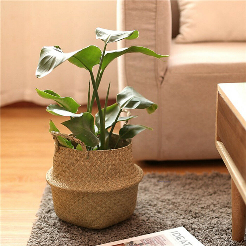 Foldable Rattan Hanging Flower Pot Planter Laundry Storage Basket Xmas De.l8