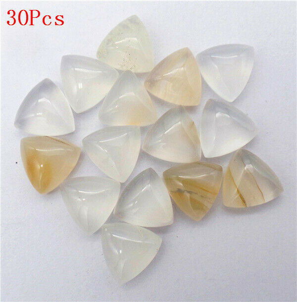 30Pcs 10x6mm Natural White Agate Triangle Cab Cabochon DIY Jewelry Making HH7301