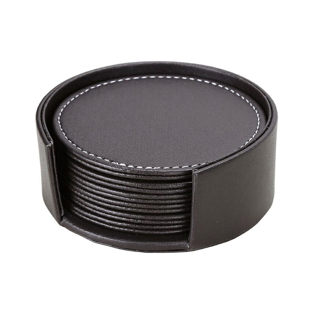 6pcs Pu Leather Heat-resistance Cup Mats Coffee Mug Drink Cup Table Decor