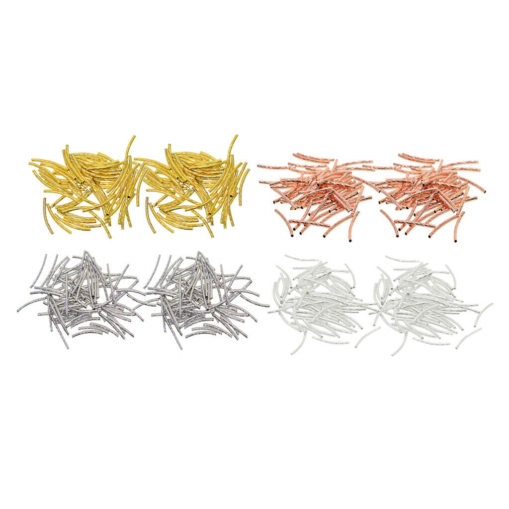 400pcs Engraved Curved Noodle Tube Spacer Beads Charms Jewelry Making Findings
