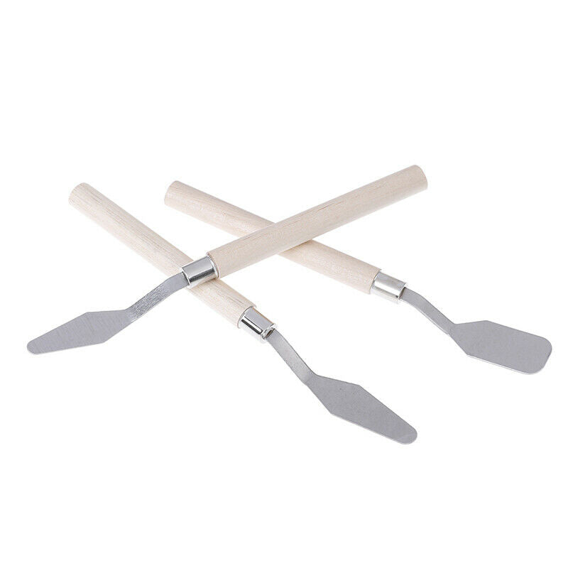 3Pcs wooden handel oil watercolor painting scraper oil palette knif Tt