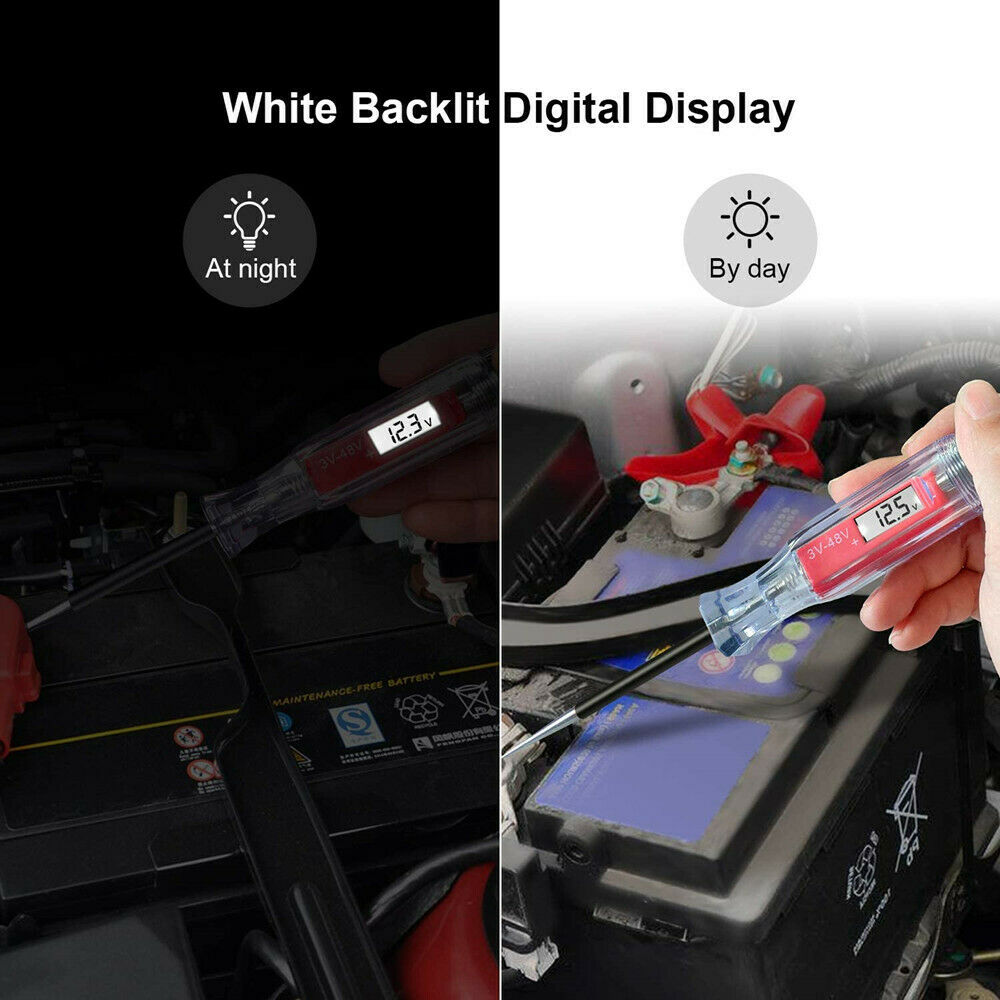Car Truck Low Voltage Light Tester 3-48V Digital LCD Circuit Tester  Spring Wire
