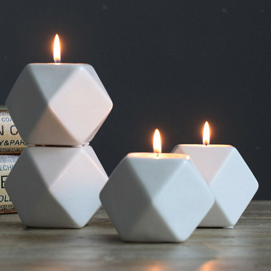 White Ceramic Geometry Candle Holders Candle Centerpieces for Bedroom Decor