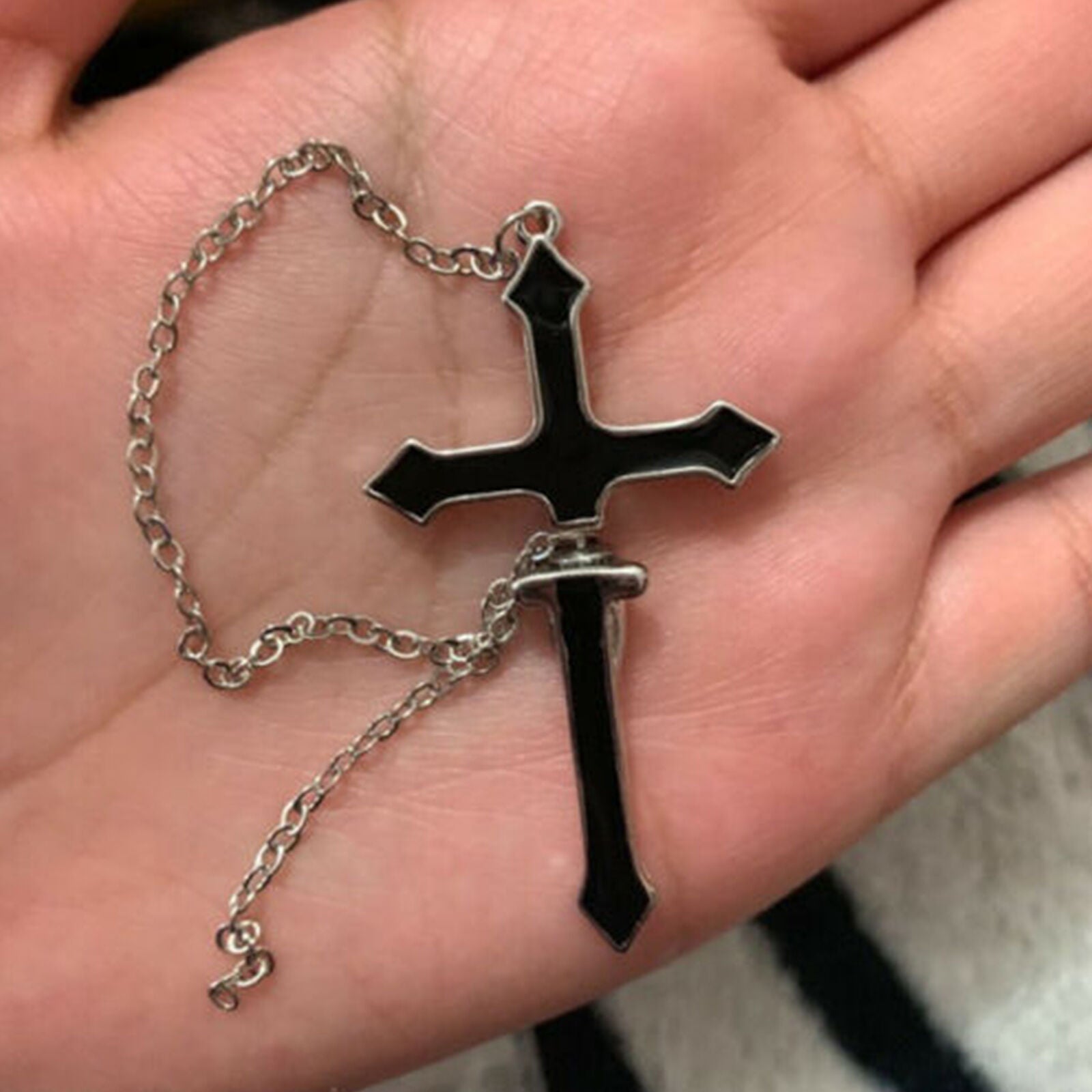 Goth Punk Rock Black Cross Chain Wrap Cuff Earrings Jewelry Piercing Required