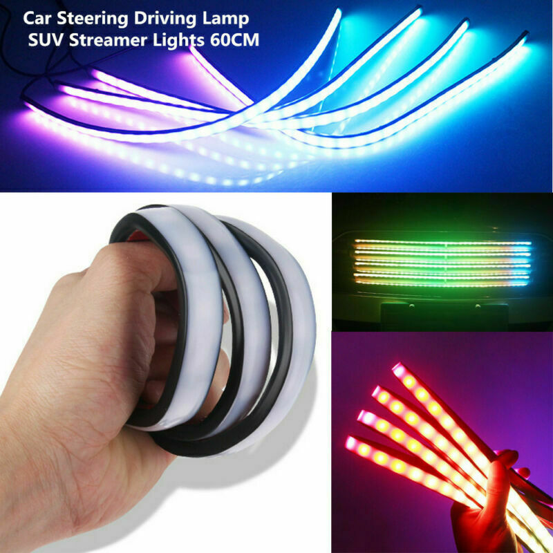 4PCS 12V LED Grill Colorful Car Steering Driving Lamp SUV Streamer Lights 60CM