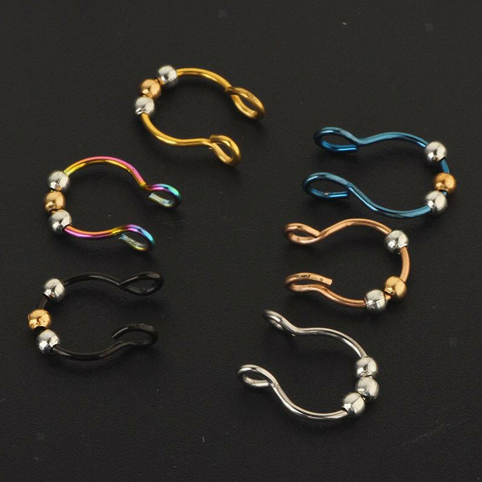 6 Packs Mixed Color Nose Ring No Pierce Septum Rings Clips Body Jewelry 8mm