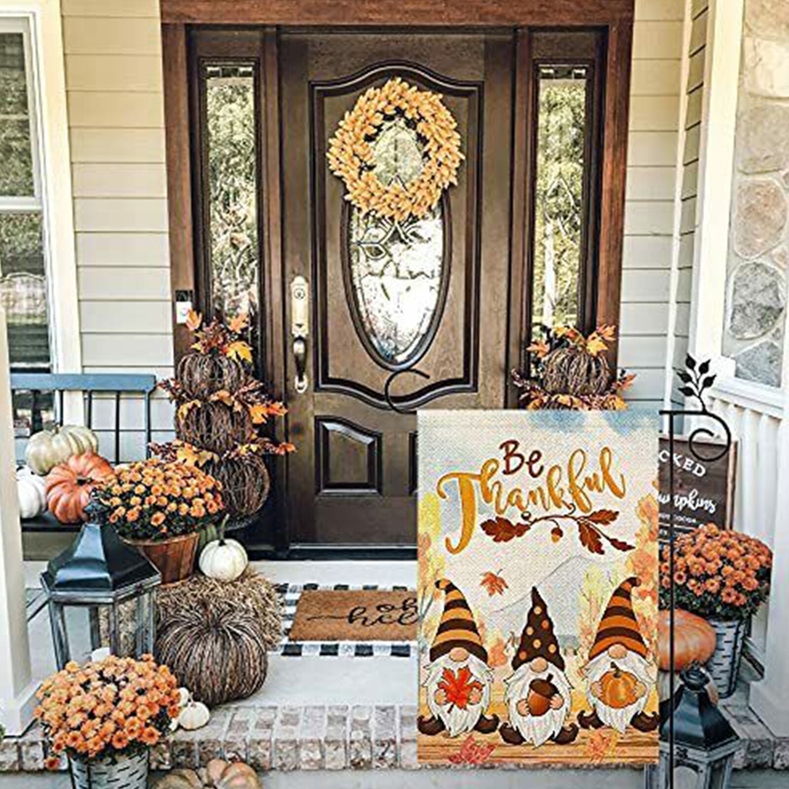 Fall Thanksgiving Garden Flag Gnomes Be Thankful 12Ã—18 Inch Double Sided