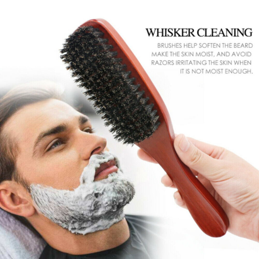 Solid Wood Boar Shaving Brush Beard Massage Black Boar Bristle Hair Brush Curved
