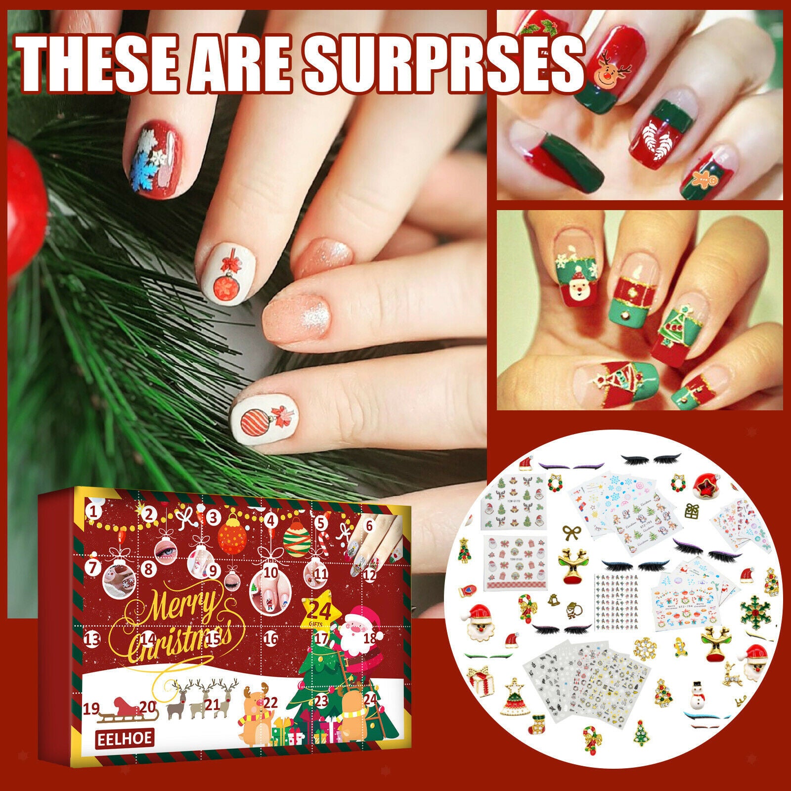 Nail Stickers Christmas Advent Calendar Arts Crafts for Christmas Gift Box