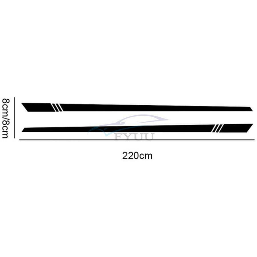 1 Pair PVC Black 220cm×8cm Autocar Side Door DIY Stripes Decals Stickers Trim