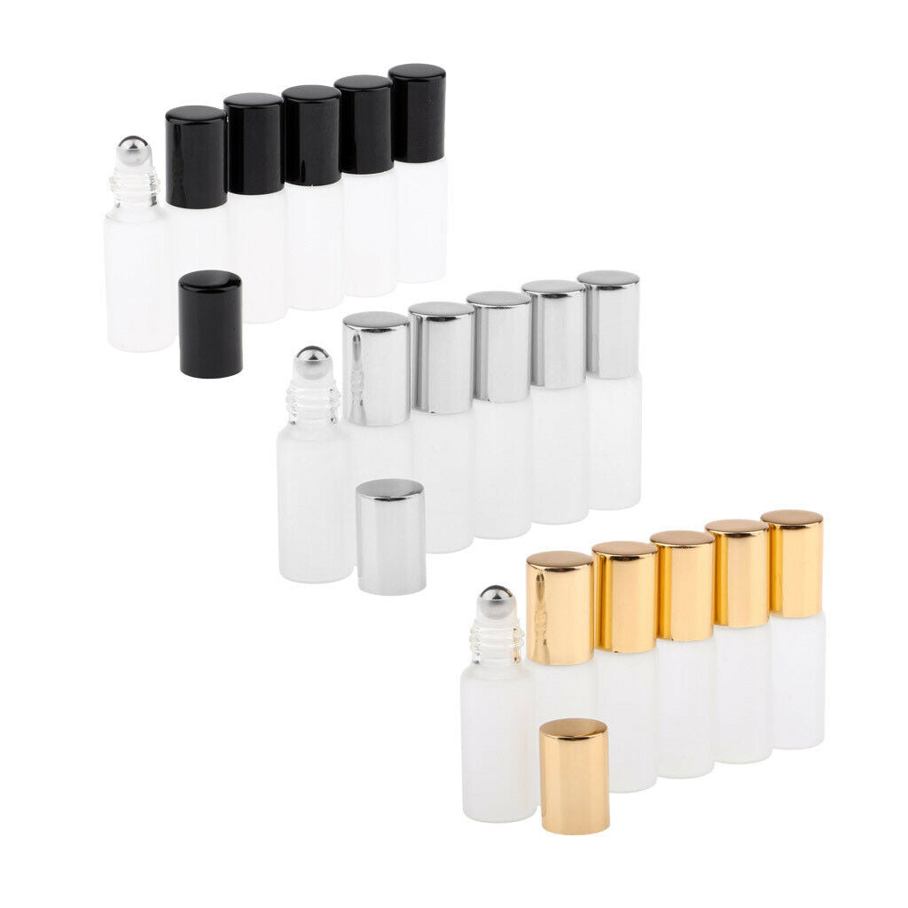 6Pcs Empty Perfume Essential Oil Roll on Bottles Glass Roller Bottle Black