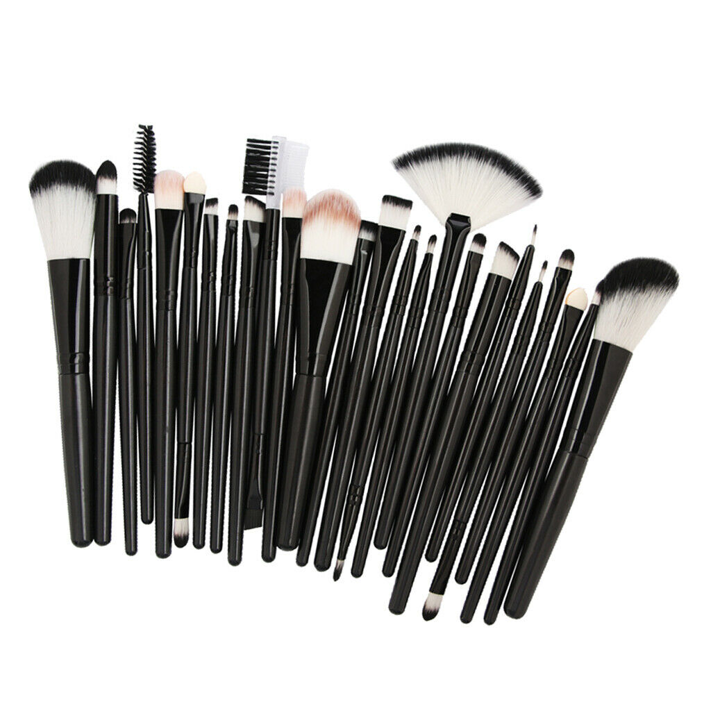 25 Pro Dense Makeup Brushes Set Powder Blending Eyelash Lips Brush Kit Black