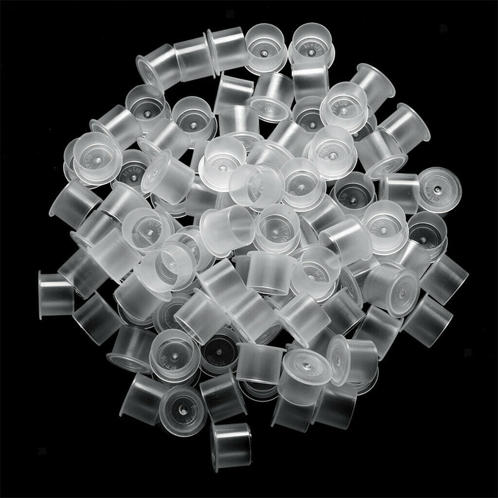 Bulk 100 Pcs Clear Plastic Tattoo Ink Cups Caps with Flat Base Non Spill Top