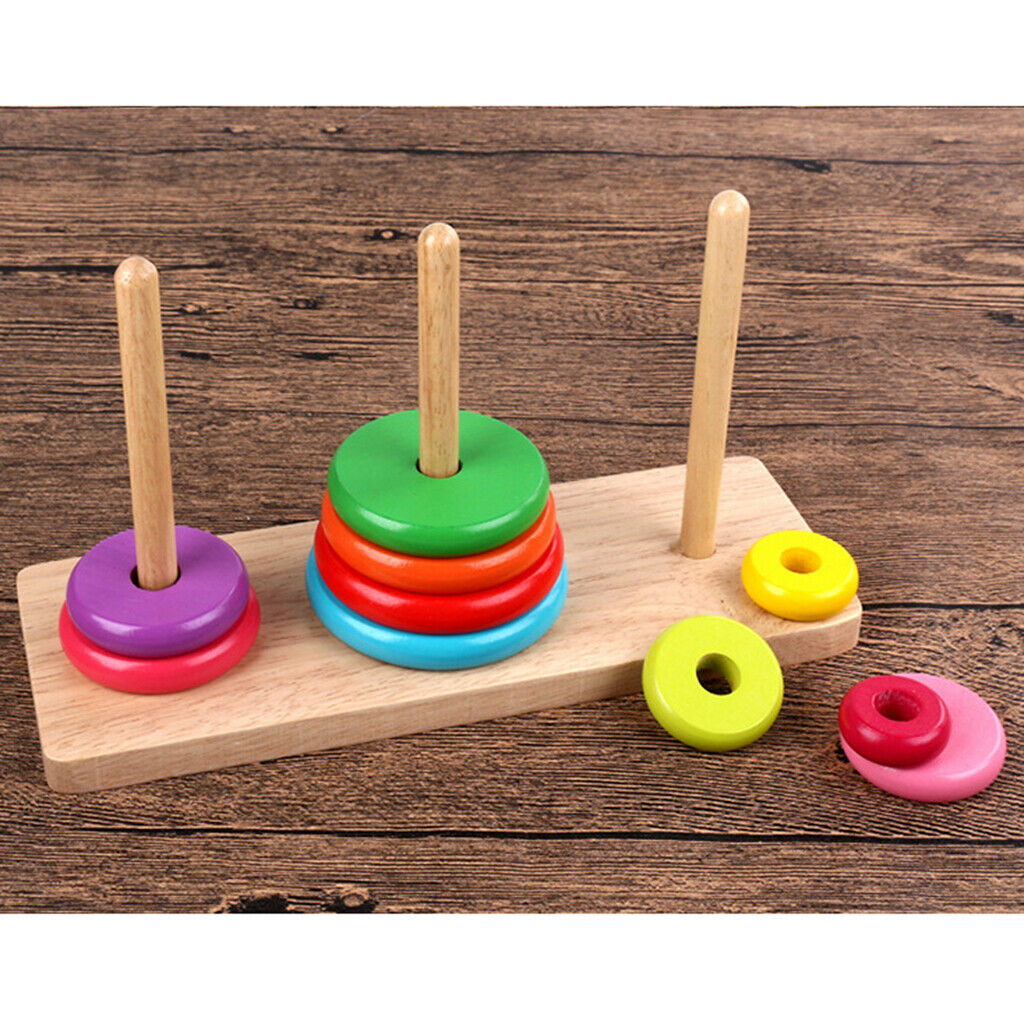 Rainbow Wooden Collection Creative Tower of Hanoi, Wooden Colorful Ten Rings