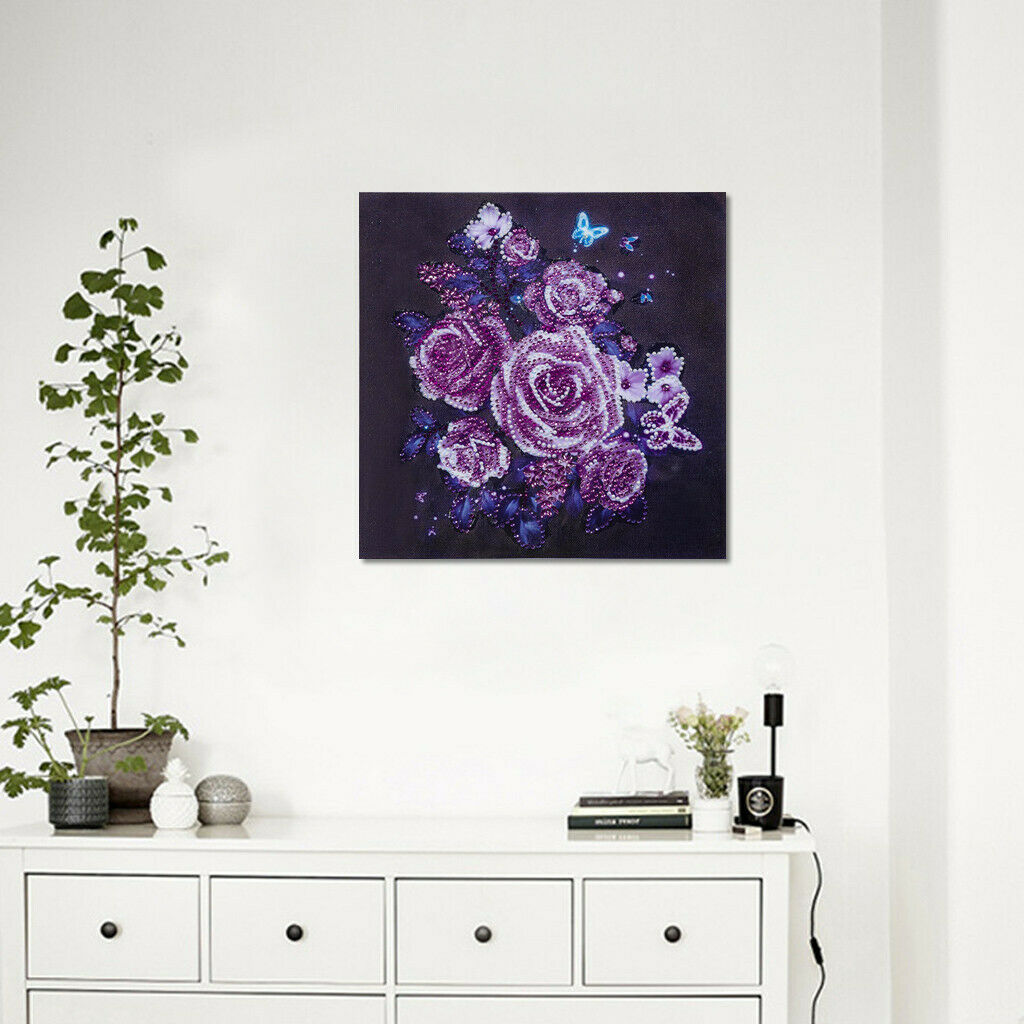 5D Special Shaped Diamond Painting Cross Stitch Crafts Kits Purple Flower