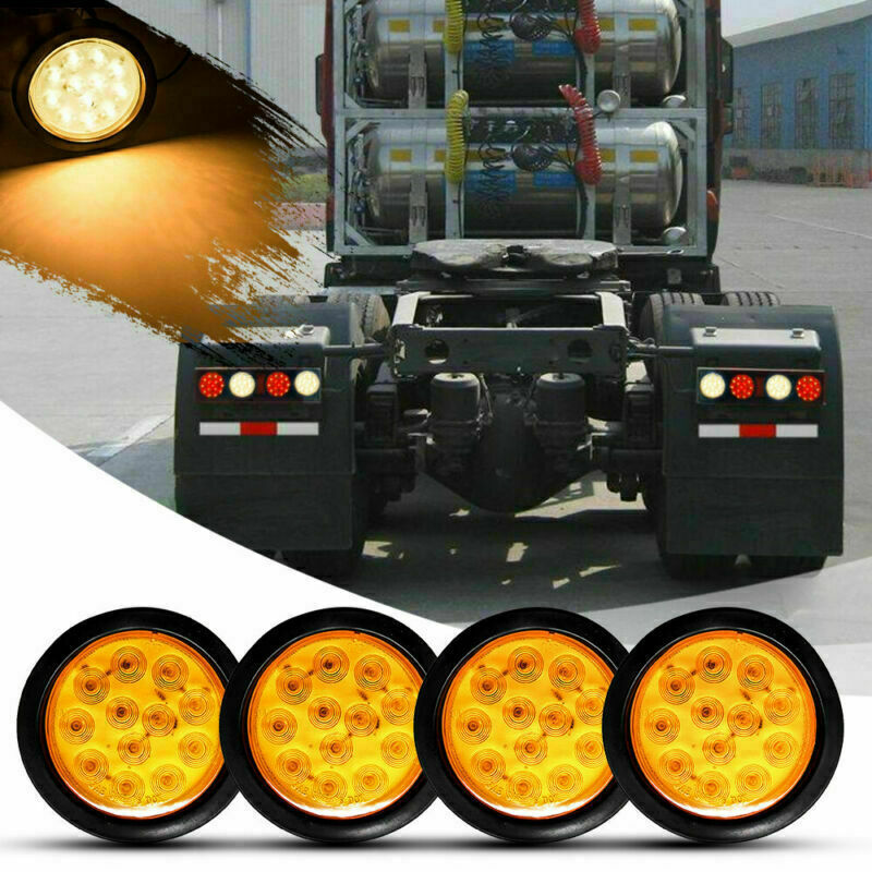 4x 4" Round Amber 12-LED Stop Turn Brake Trailer Tail Light for Jeep Semi Truck