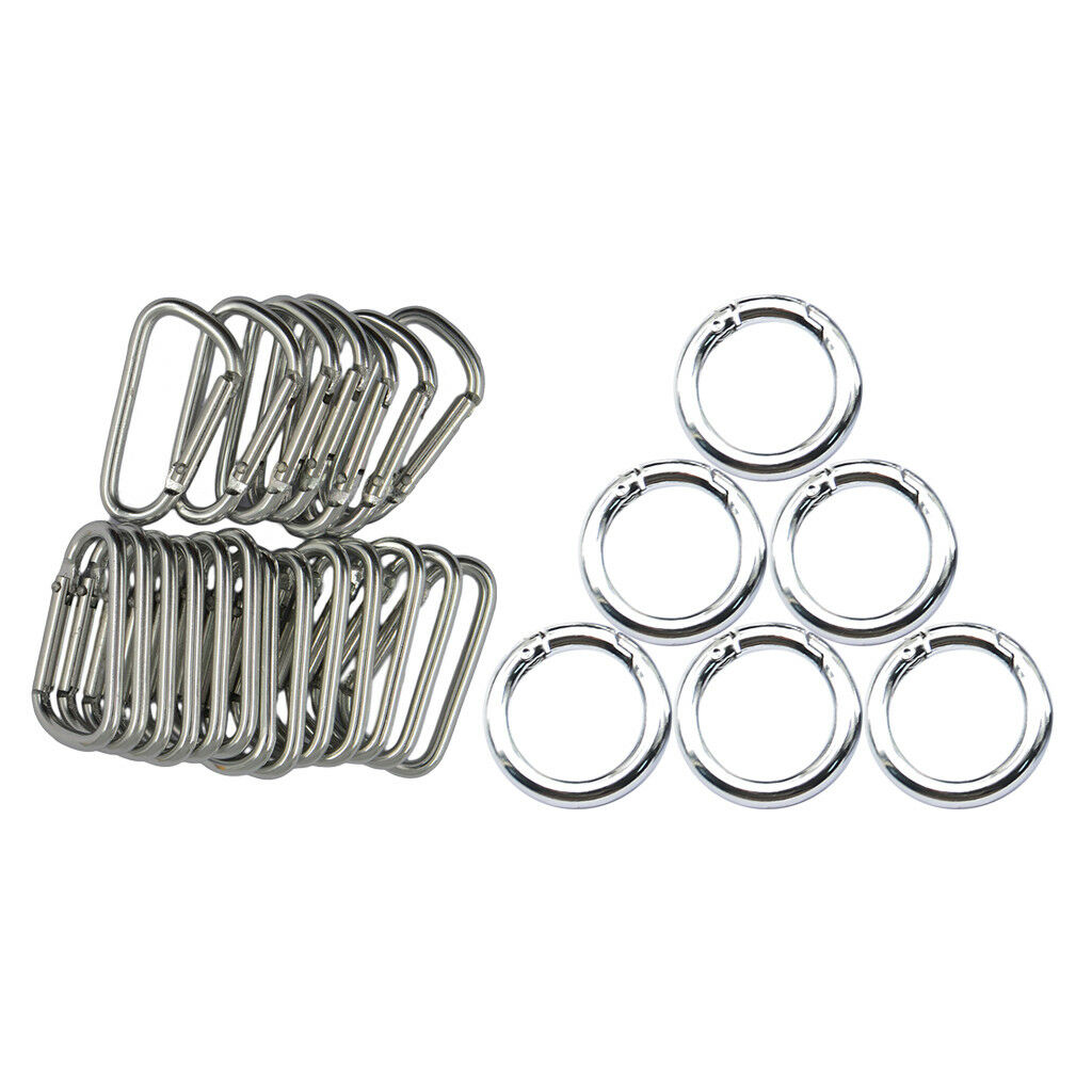 26pcs Aluminum Carabiner D-Ring Keychain Clip Round Snap Buckle Hook Keyring