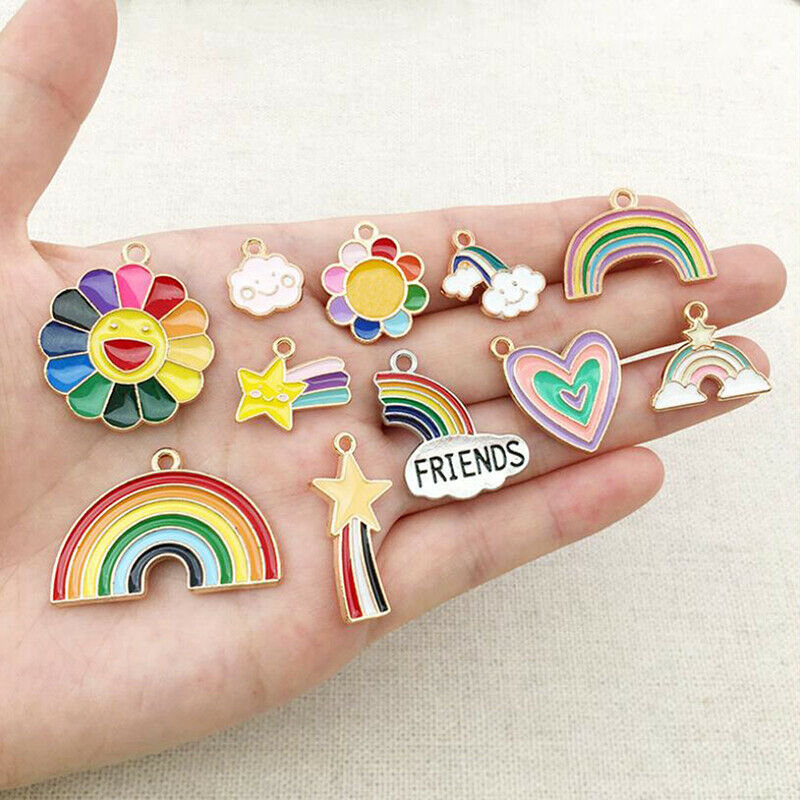 40Pcs/Set Rainbow Clouds Mixed Enamel Charms Pendants DIY Jewelry Making CraBDA