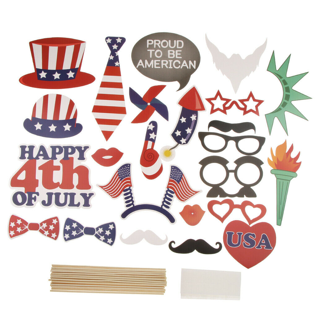 24 Pieces Happy 4th of July Photo Booth Prop USA Independent Day Supplier