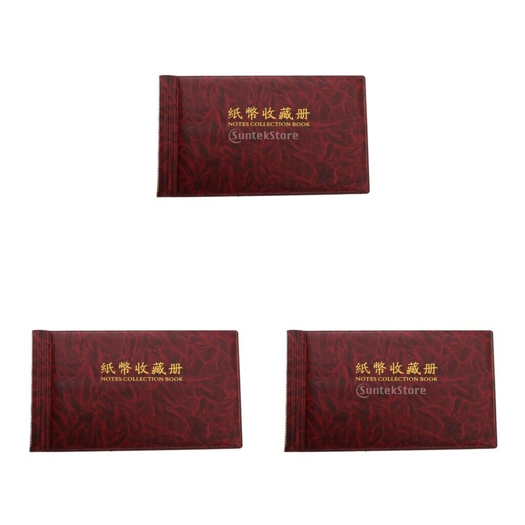 3pcs Banknote Collection Album Stamps Holder Collection PU Leather Red