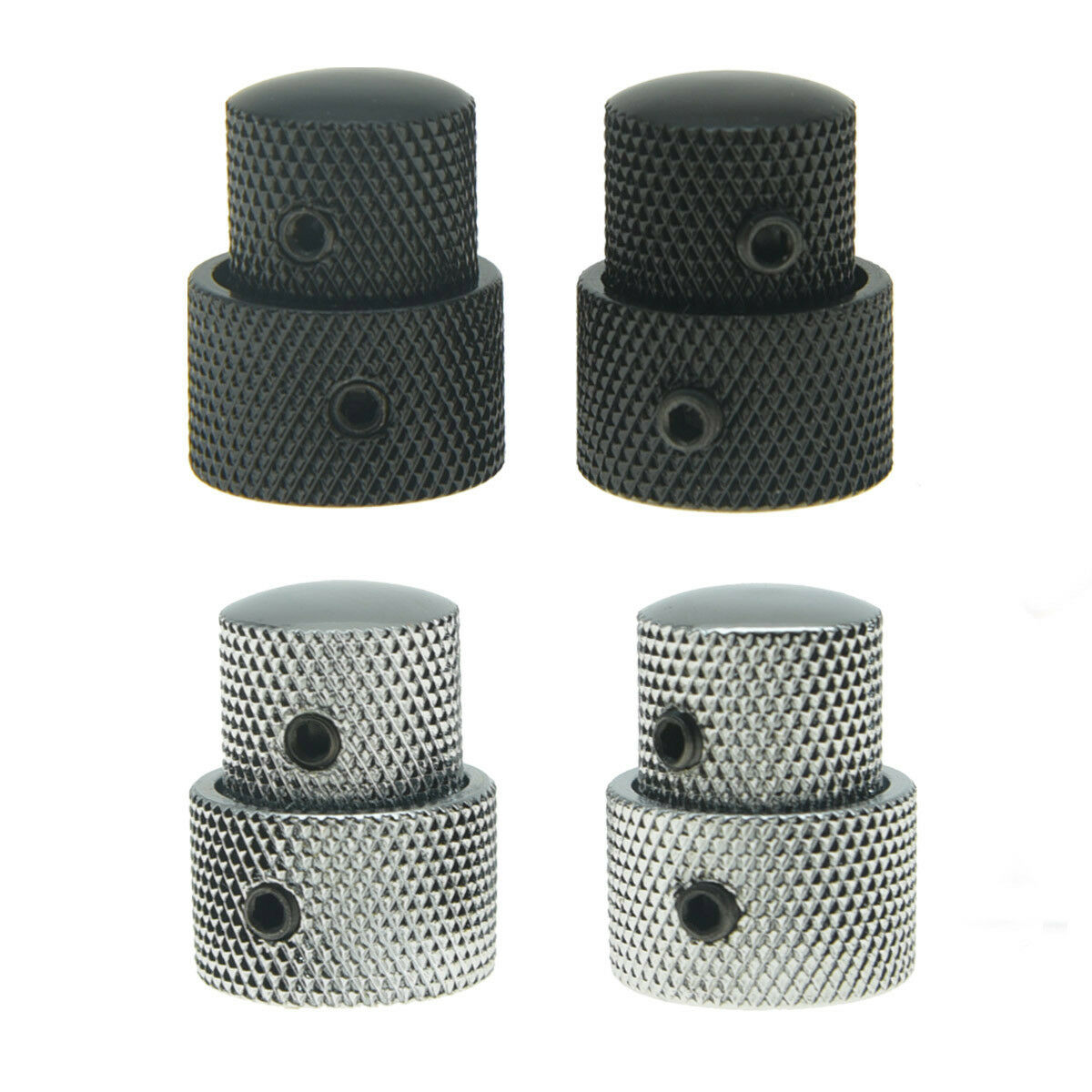 2x Metal Dual Concentric Stacked Control Knobs for Electric Guitar Bass Chrome