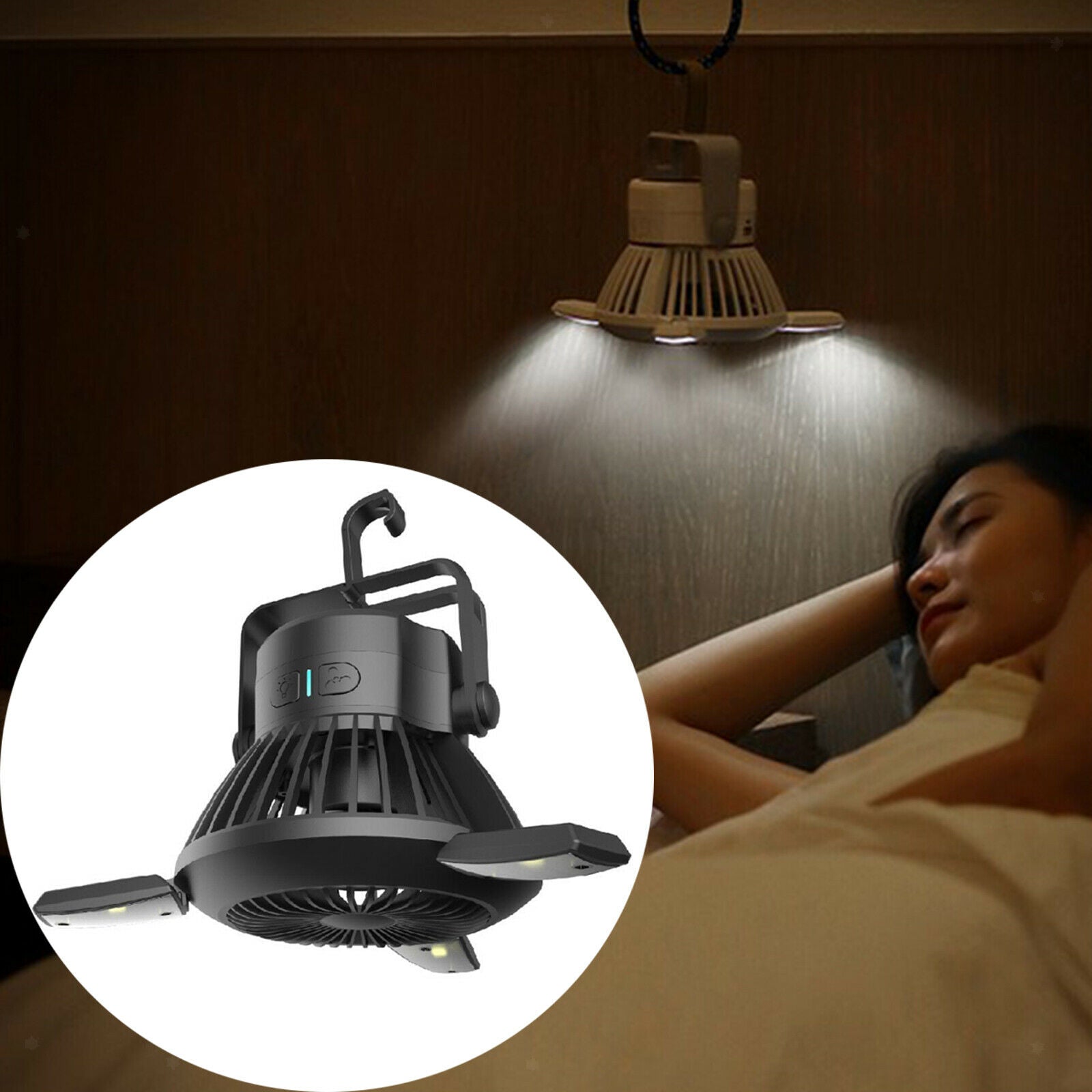 Camping Fan with LED Lights Solar Tent USB Fan for Home Desk Outages Lantern