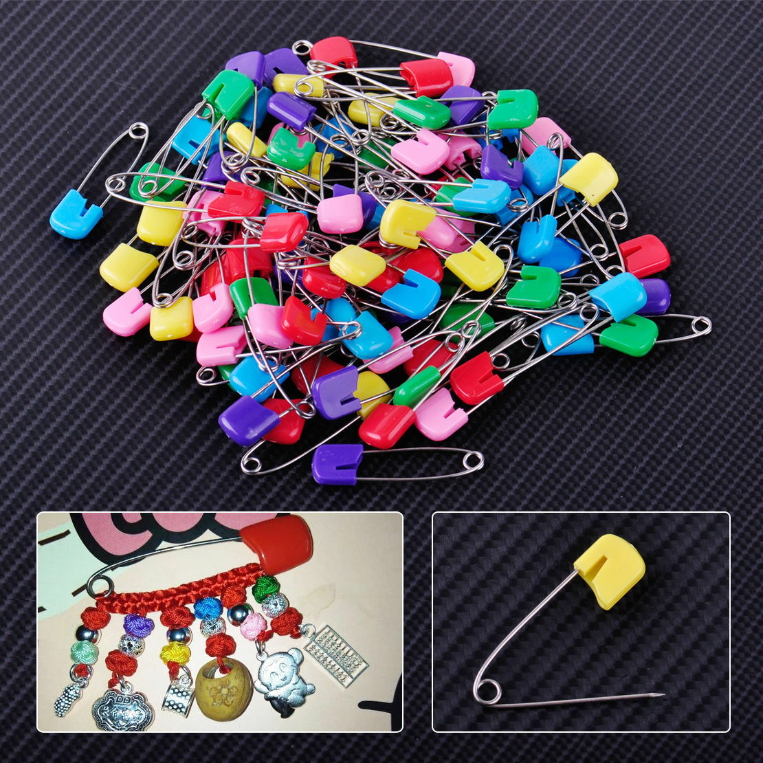 100PCS NAPPY SAFETY PINS Metal Plastic Craft Scrapbook Sewing Baby diaper