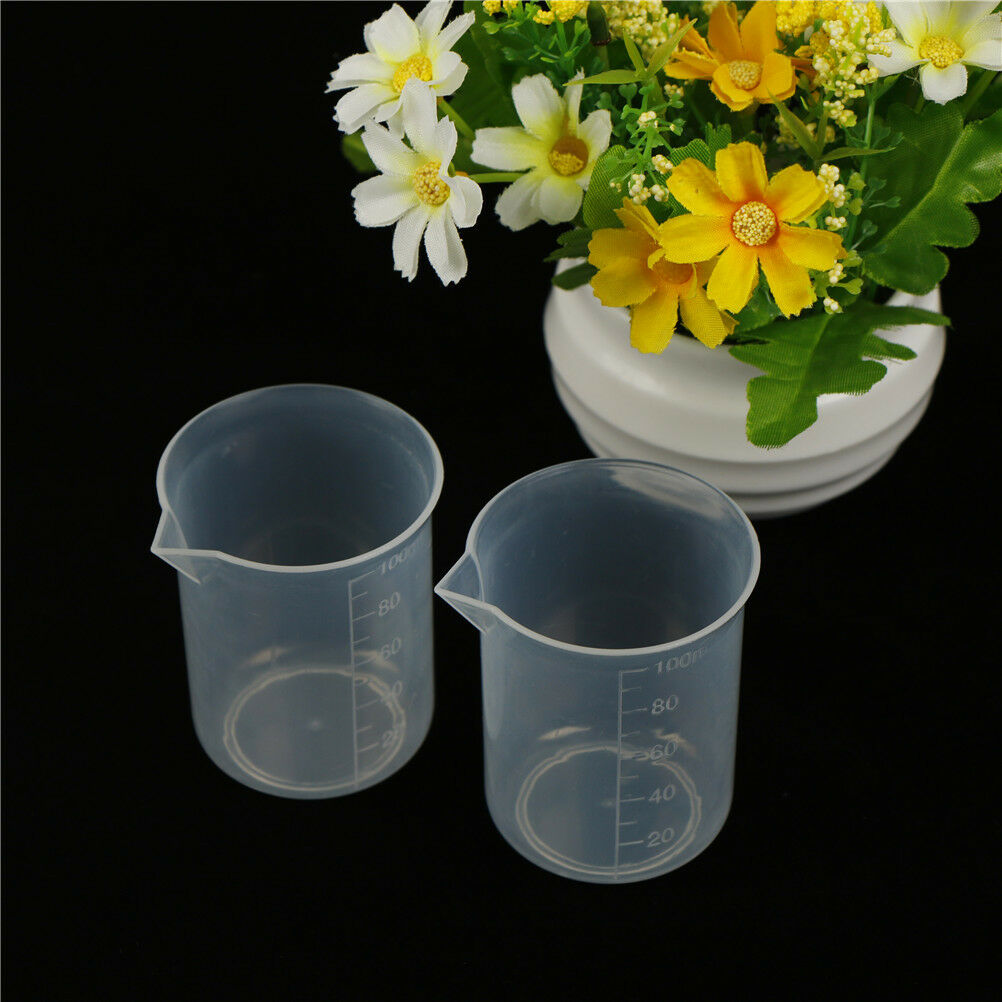 2pcs 100mL Clear Plastic Graduated Measuring Cup Jug Beaker Lab To.l8