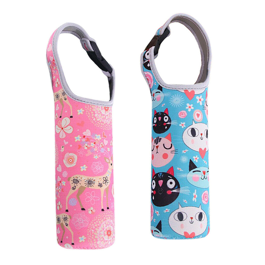 2 Pieces Kids Cartoon Multicolor Vacuum Flask Insulated Cup Bag Holder