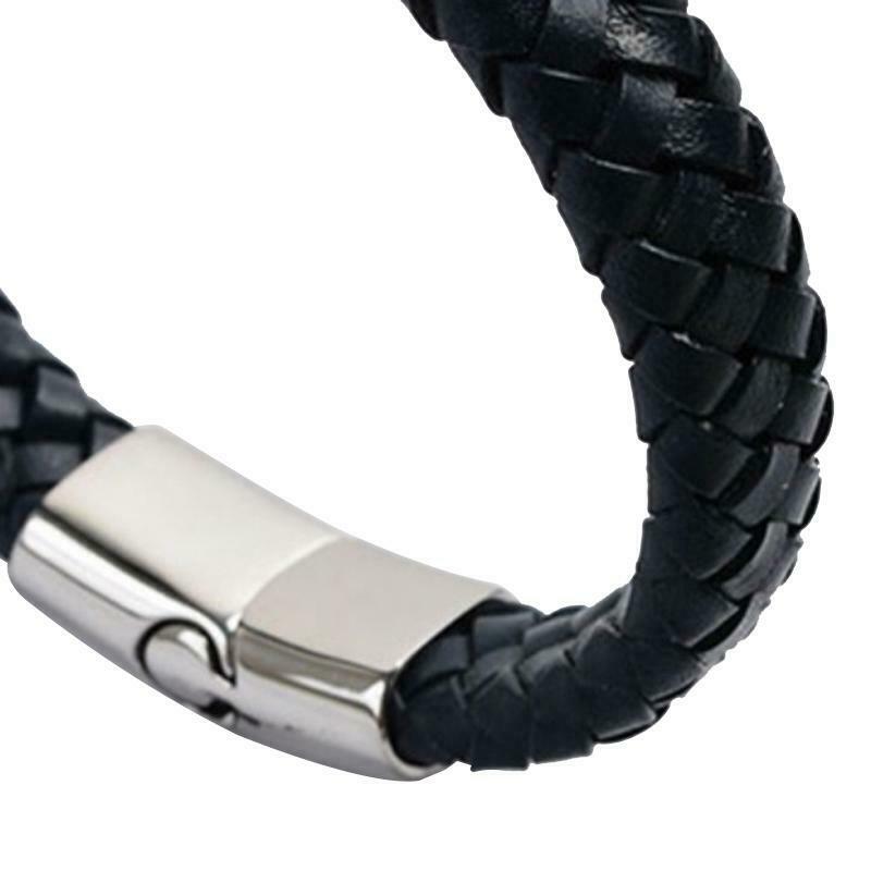 Mens Fashion Punk Leather Wrap Braided Wristband Cuff Punk Bracelet Bangle