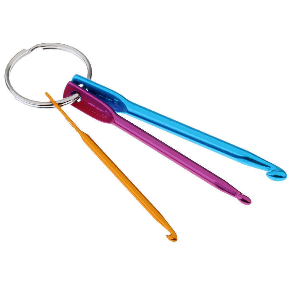 3 Sizes Keyring Keychain Aluminum Weave Craft Crochet Hook Needles Set - 3mm 4mm