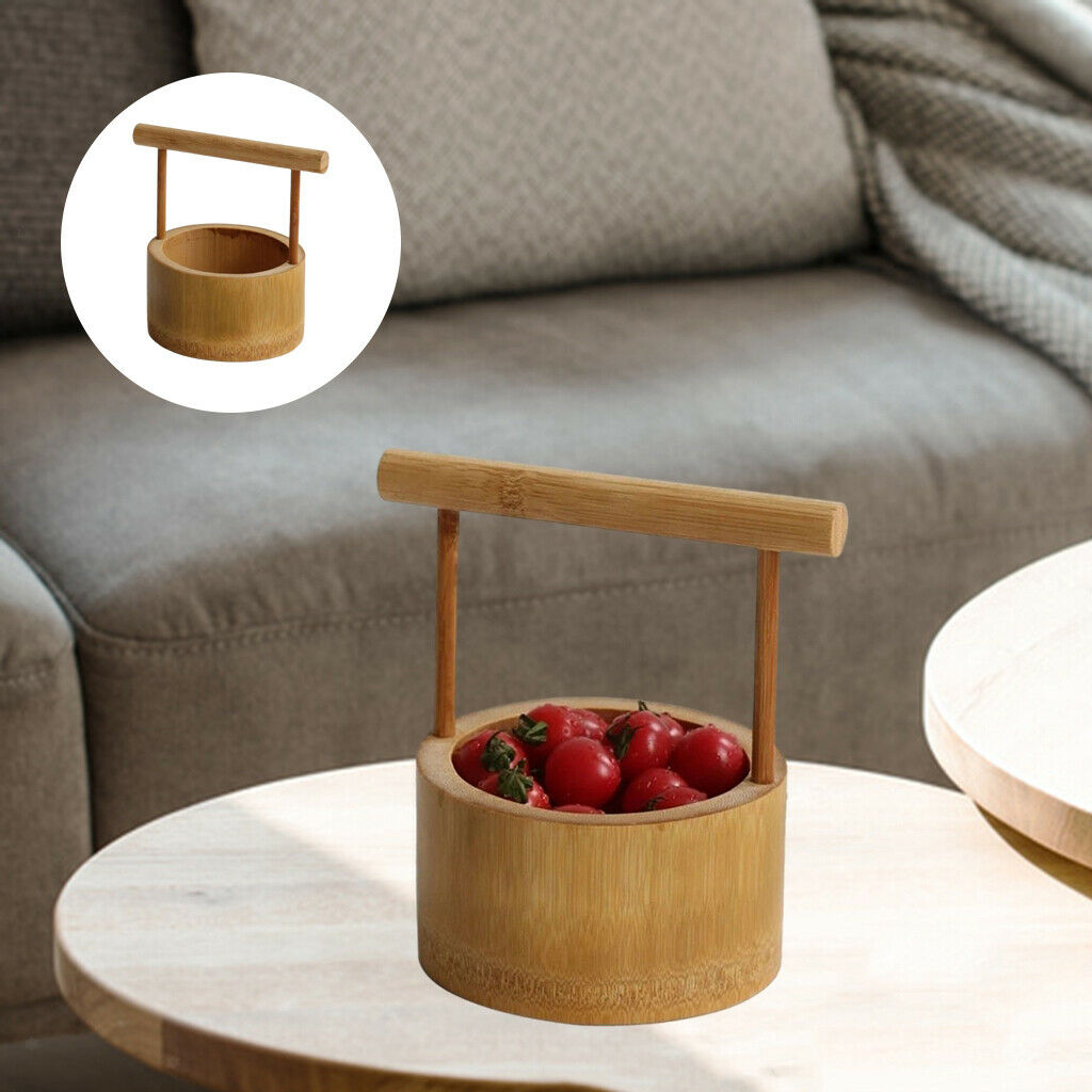 Retro Bamboo Refreshments Basket Storage Plate with Handles Gift for Family