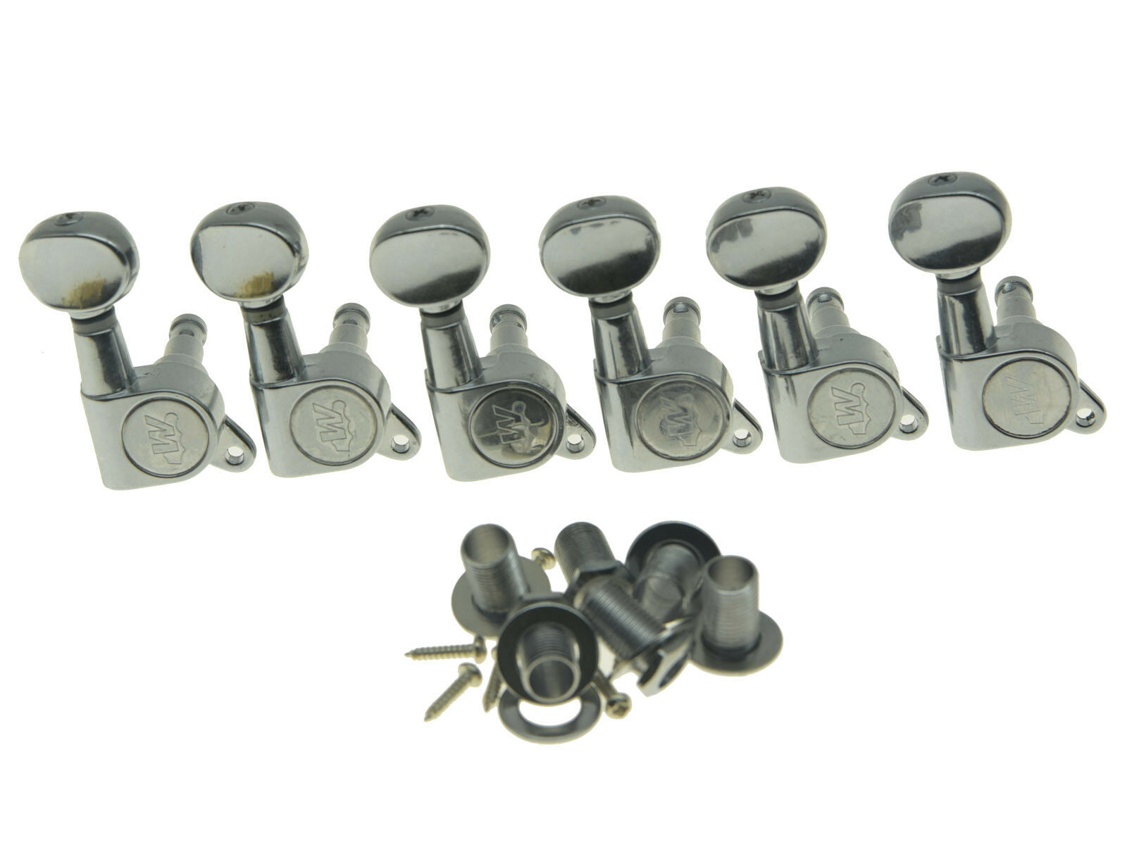Wilkinson 6 Inline Mini Oval Button E-Z Post Guitar Tuners Tuning Pegs Chrome