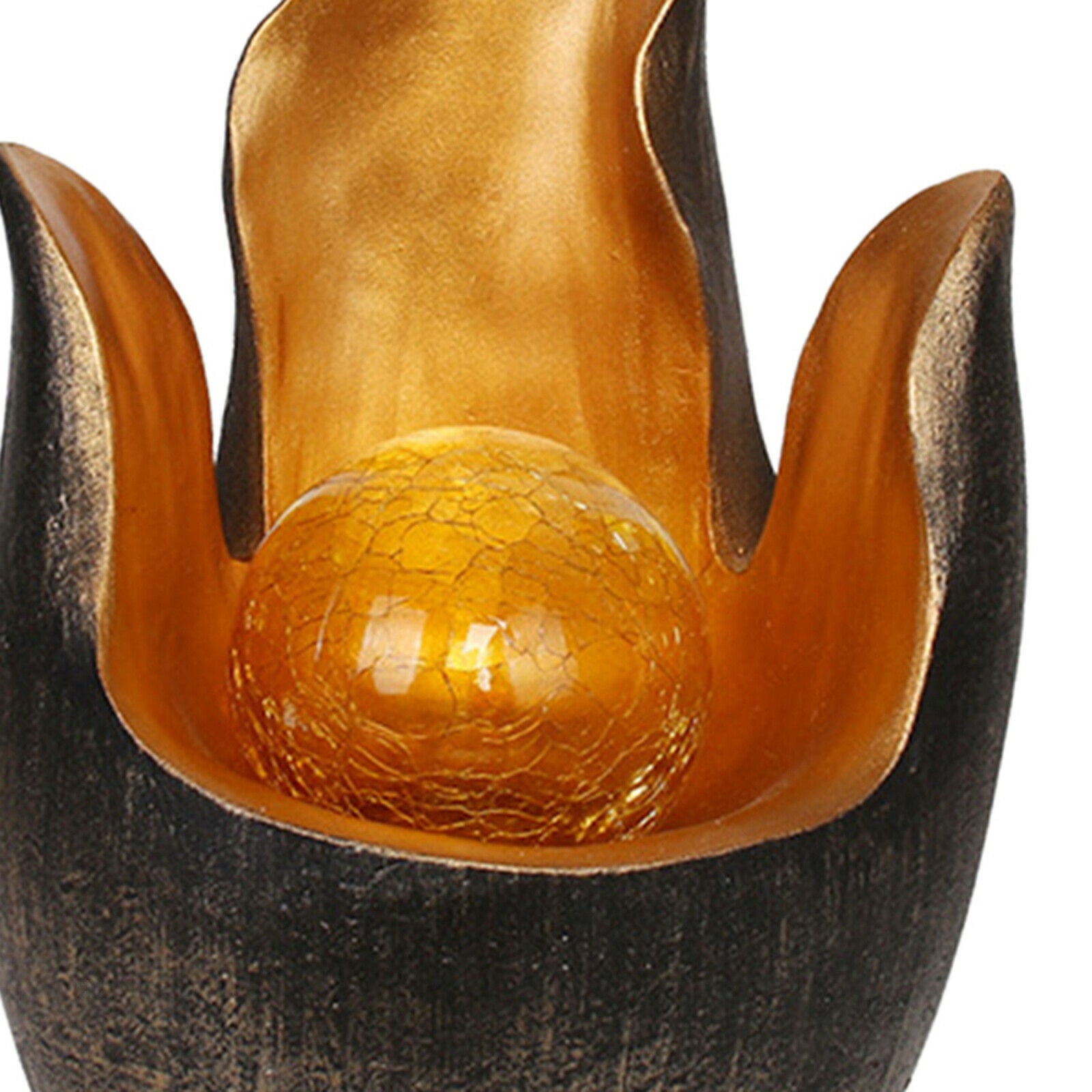 Flower Shape Solar Power Light Amber Crackle Globe Glass Decor Waterproof