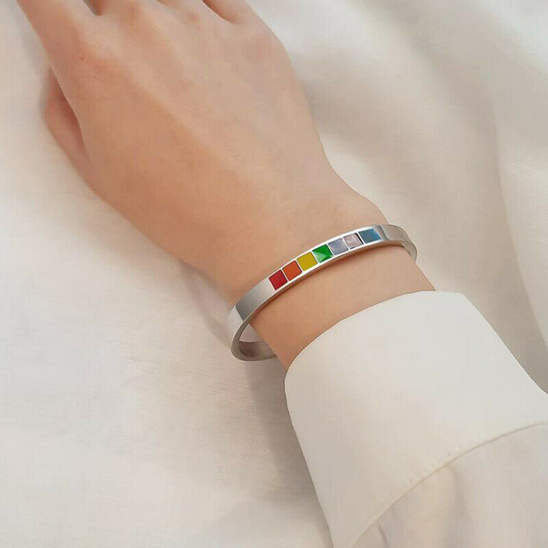 Stylish C Shape Open Bangle Stainless Steel Rainbow Bangle Bracelets Jewe.l8