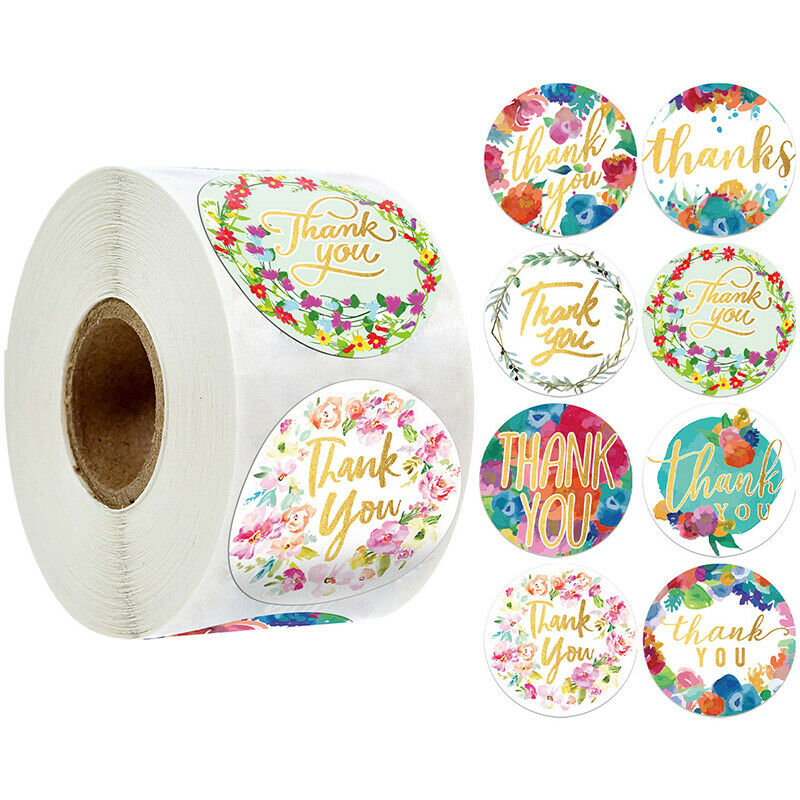 500Pcs/Roll Handmade Thank You Flower Stickers Paper Label Round Gift Dec.l8