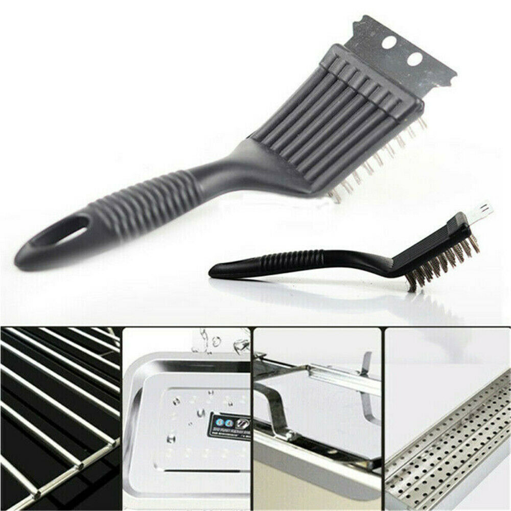 Stainless Steel Wire  Brush With Scraper Filler BBQ Grill Oven Racks Clean Tools