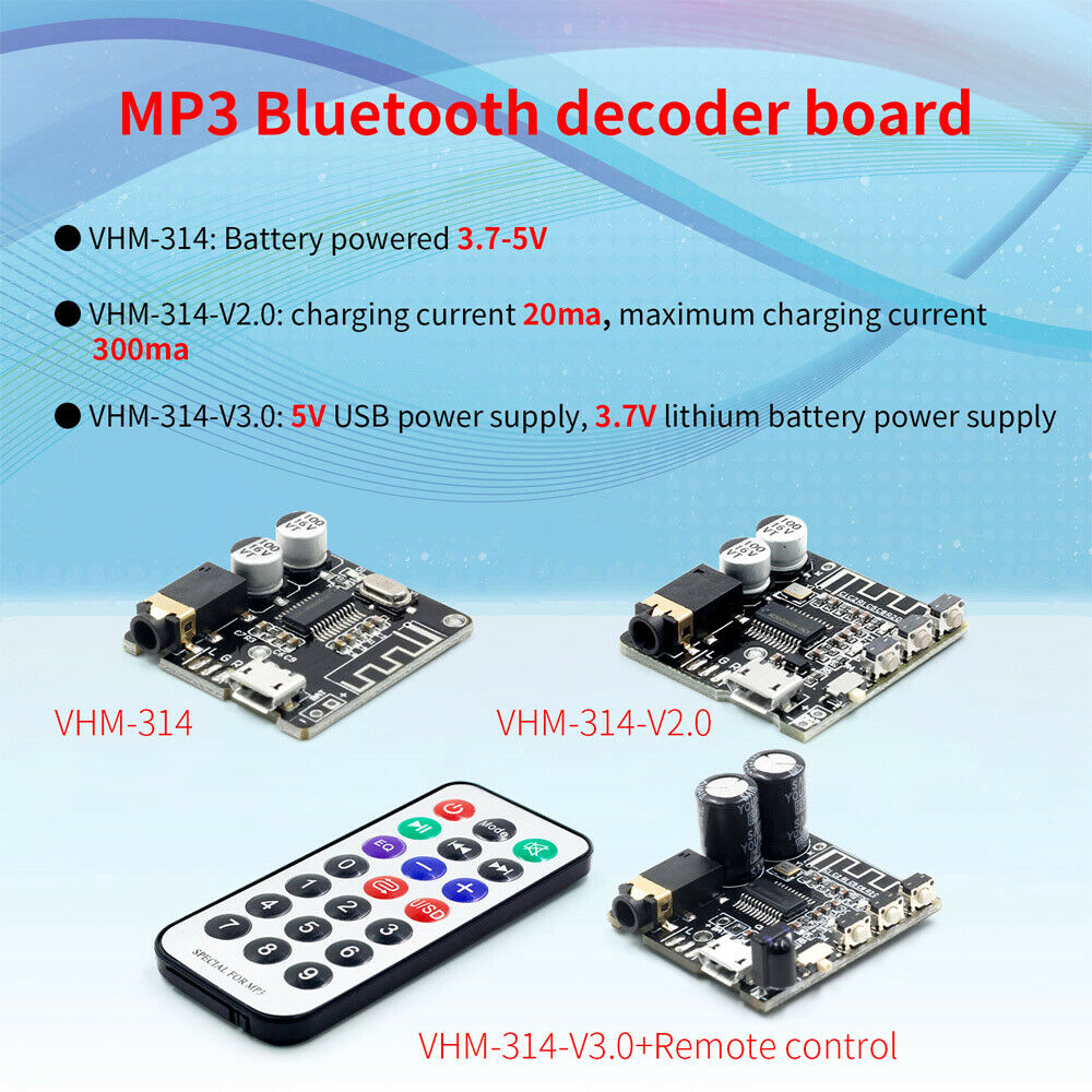 Bluetooth 5.0 Audio Decoder Board MP3 Car Speaker Amplifier w/ IR Remote Control