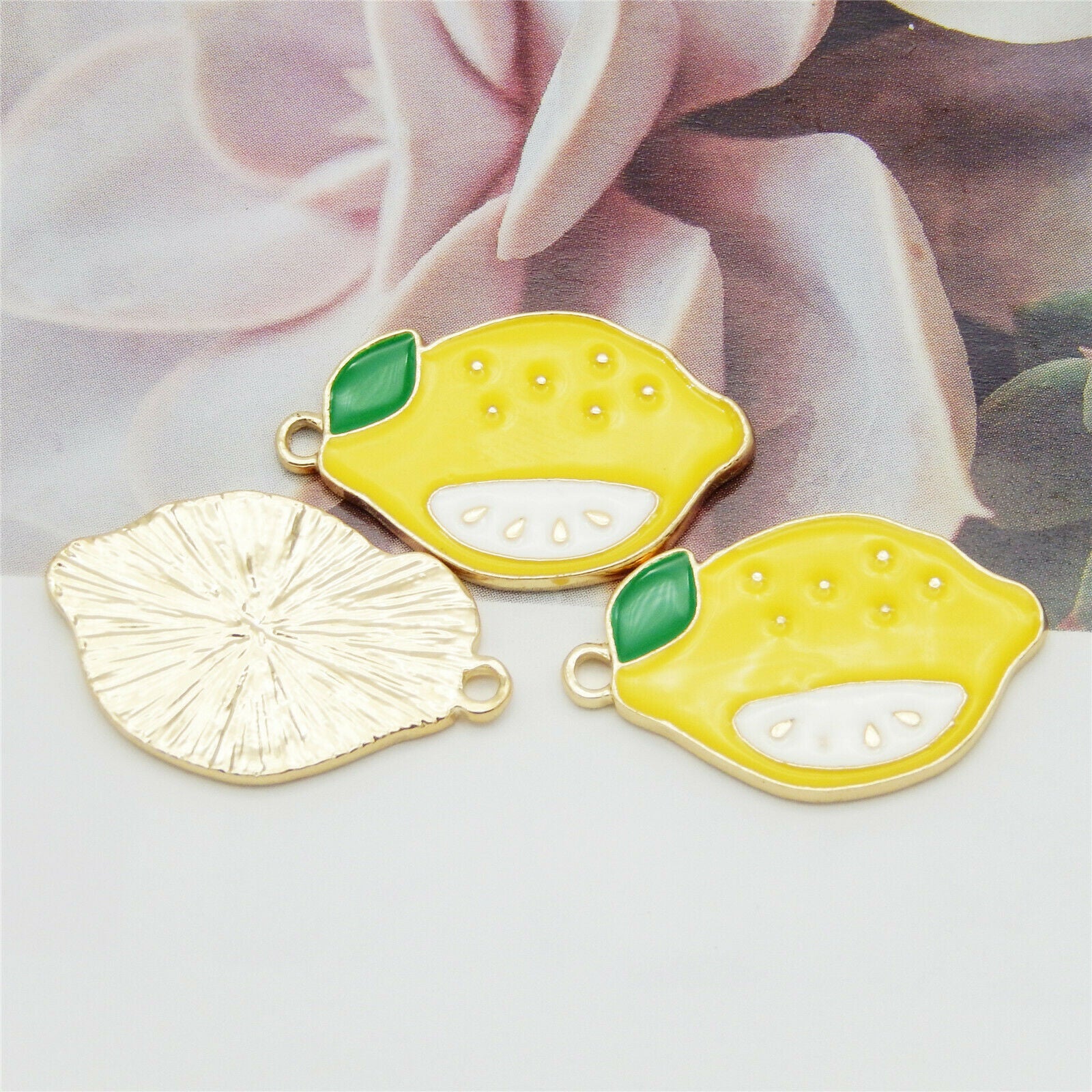 16 pcs Fruit Lemon Enamel Charm Pendant Earring Dangle Alloy For Craft 16*25mm