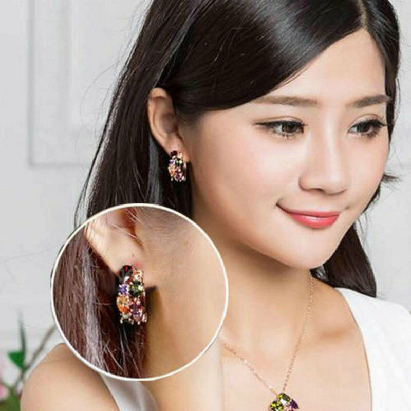 Newest Hot Colorful Crystal Women Elegant Rhinestone Plated Ear Stud Earrings