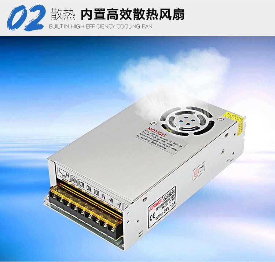 24V 10A 240W Regulated Switching Power Supply Transformer PSU DC Built-in Fan