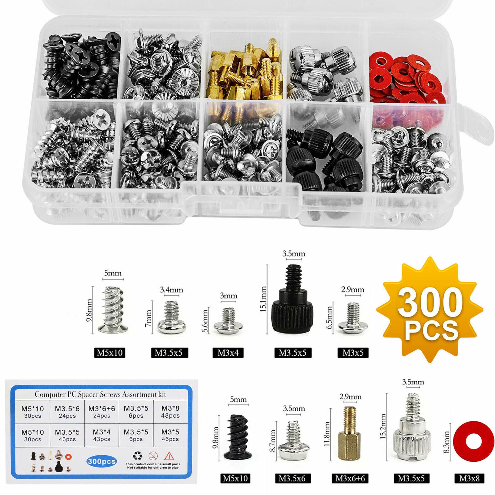 300PCS Personal Computer Screw Standoffs Set Kit For Hard Drive Case Motherboard